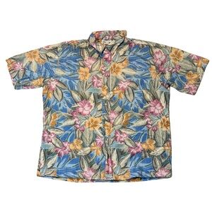 Reyn Spooner mens XL colorful floral 100% cotton relaxed fit Hawaiian shirt EUC